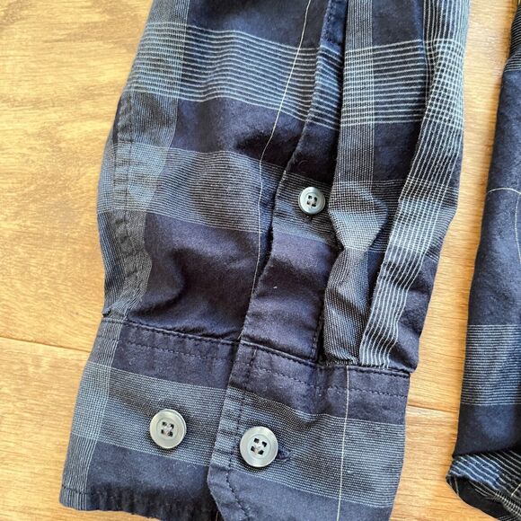 Theory Kyson Shirt Men's Size L Navy Blue Plaid Button Up Long Sleeve - Picture 4 of 8